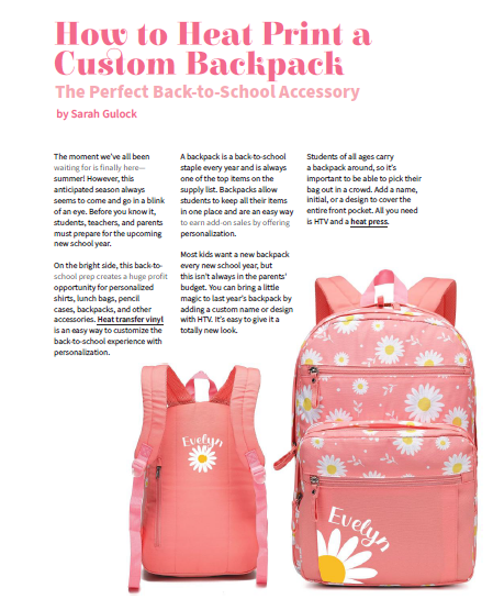 Make It magazine article How to Heat Print a Custom Backpack