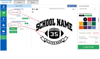 football team design with black lettering and numbers using pre cut heat transfer designs on white background