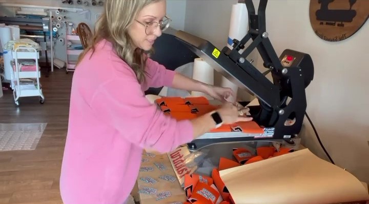 sthals' ambassador brandi franken with MAXX Clam heat press